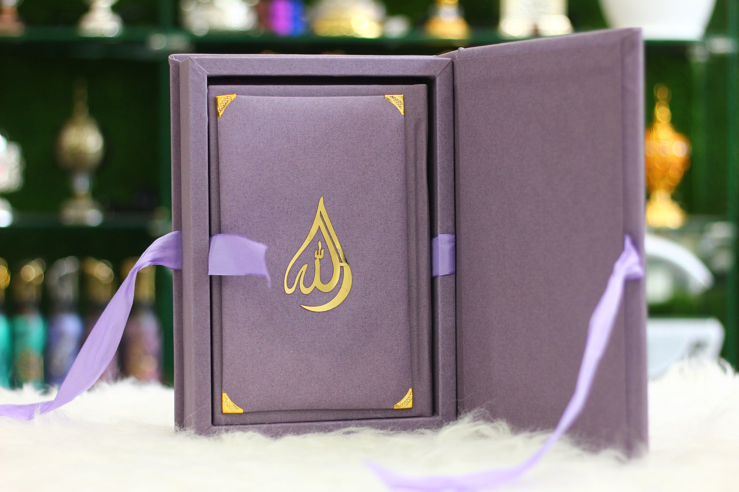 Purple Quran Pak with Ribbon Box and Fragrance Pages