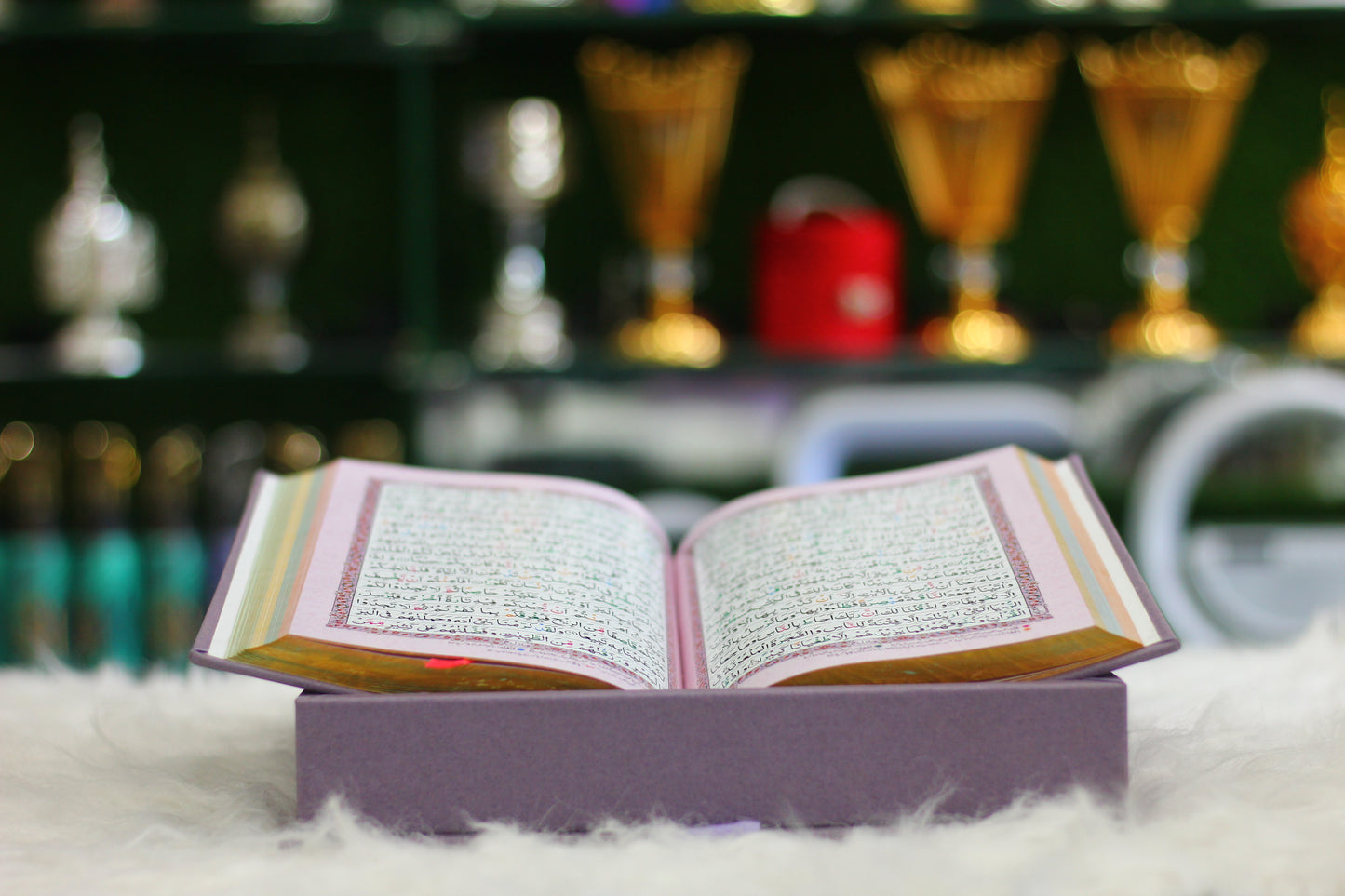 Purple Quran Pak with Ribbon Box and Fragrance Pages