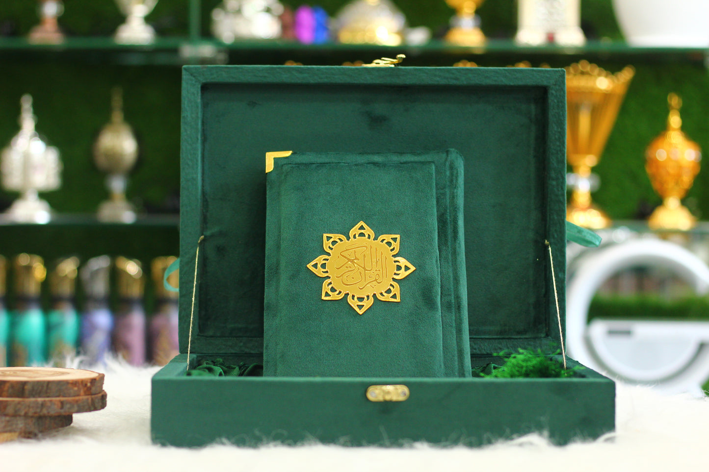 Green Velvet Quran with Velvet Box - Royal Edition
