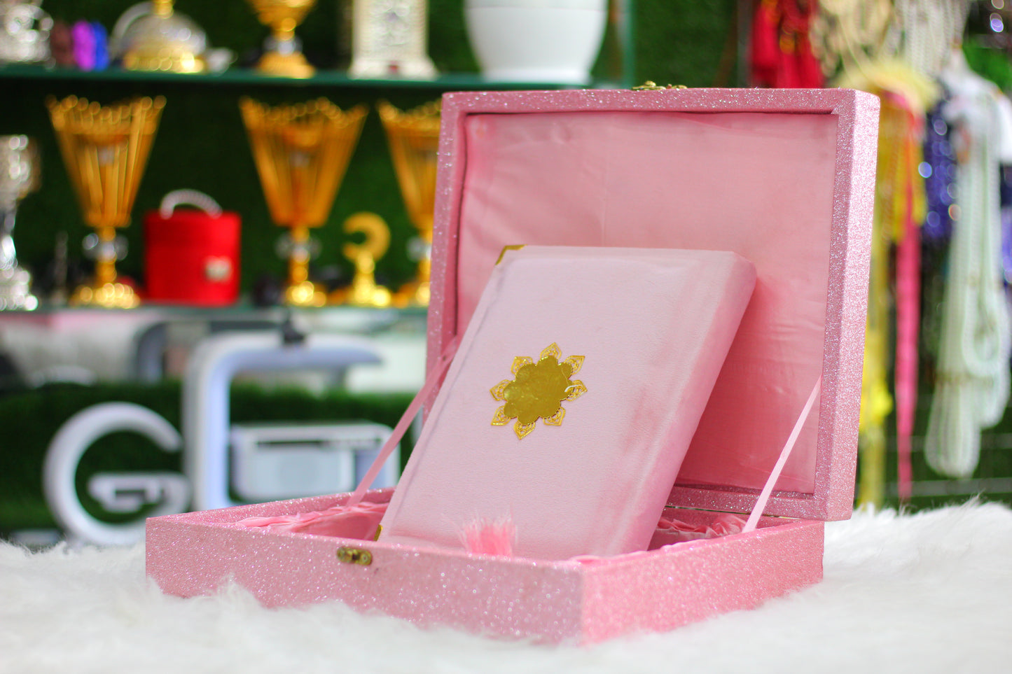 Pink Fragrance Quran with Glitter Wooden Box - Luxury Edition