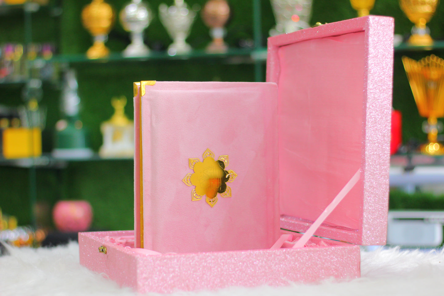 Pink Fragrance Quran with Glitter Wooden Box - Luxury Edition