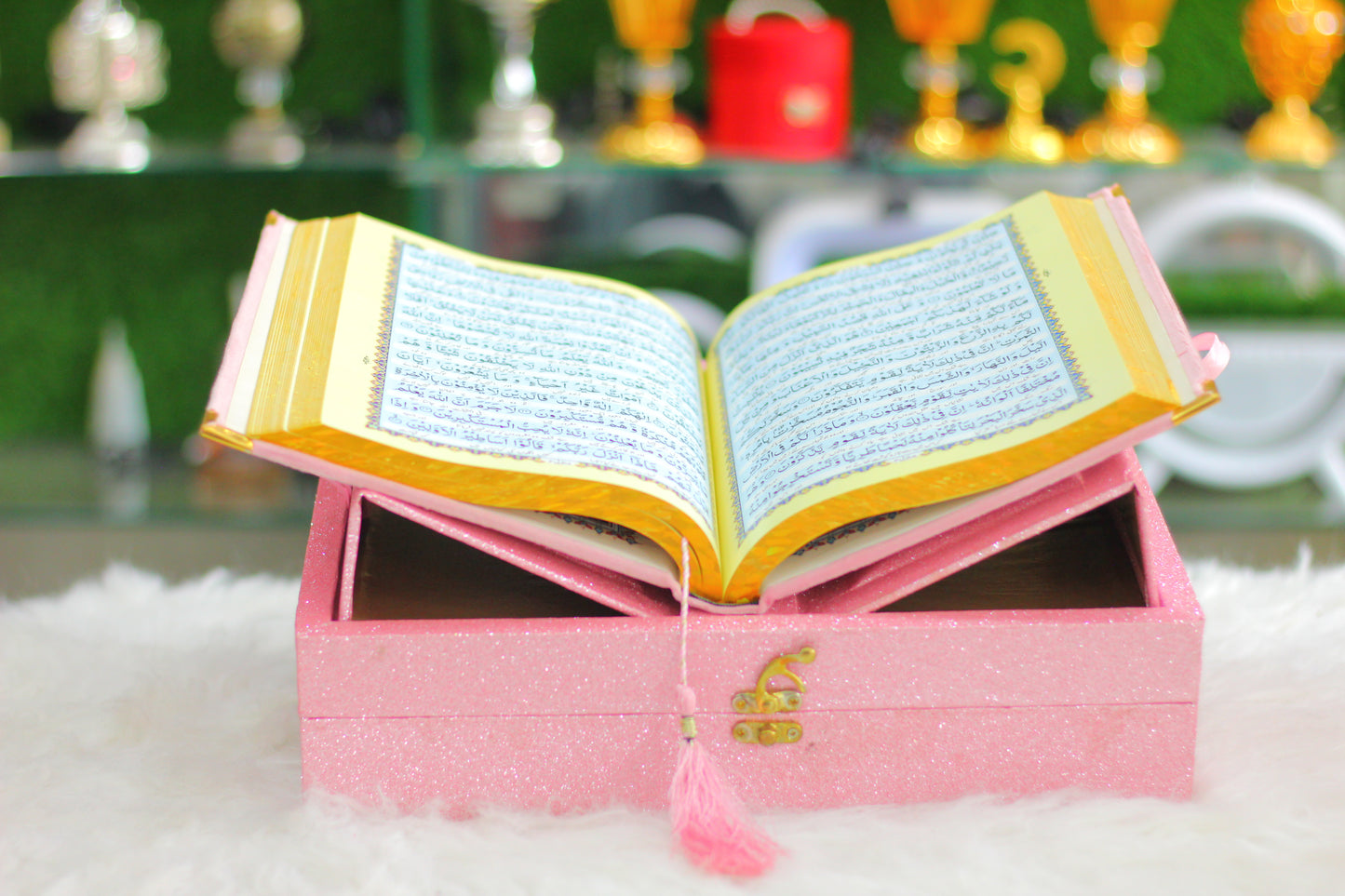 Pink Fragrance Quran with Glitter Wooden Box - Luxury Edition