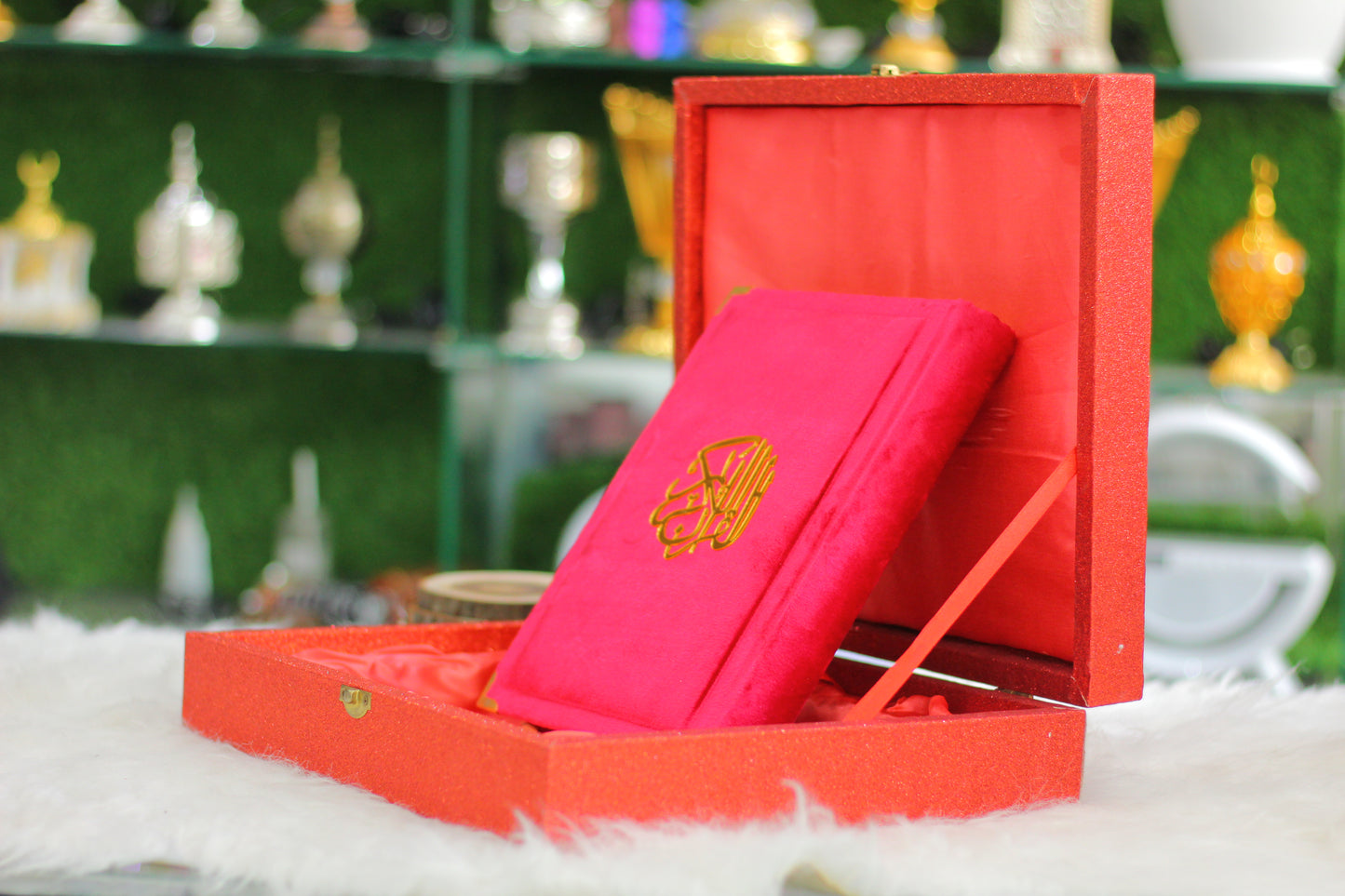 Red Fragrance Quran with Glitter Wooden Box - Luxury Edition