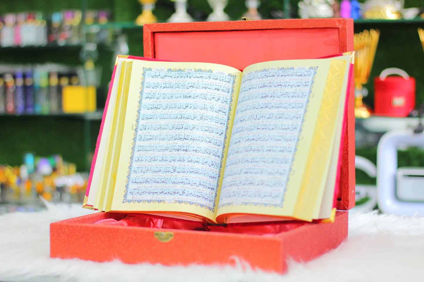 Red Fragrance Quran with Glitter Wooden Box - Luxury Edition