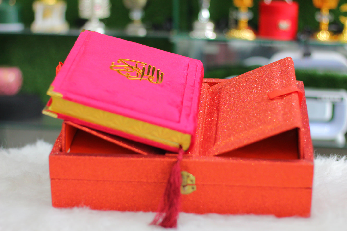 Red Fragrance Quran with Glitter Wooden Box - Luxury Edition