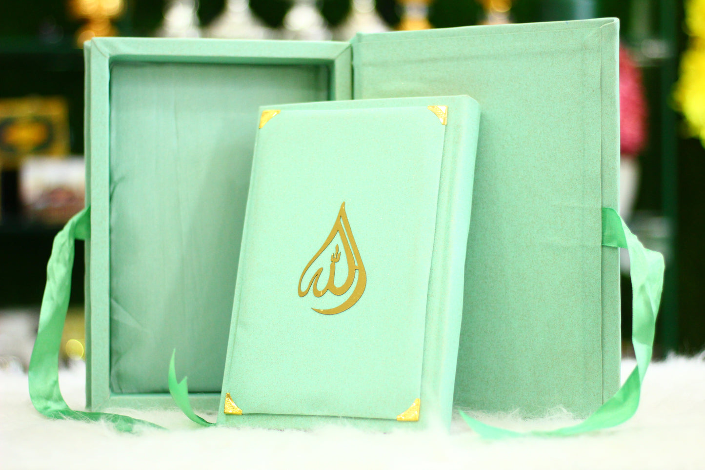 Sea Green Quran Pak with Ribbon Box and Fragrance Pages