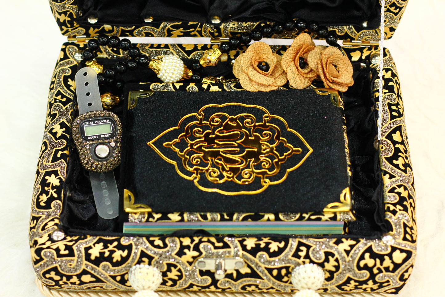 Black Fancy Briefcase Quran Pak with Tasbih Counter - A Sophisticated Package for Your Spiritual Journey