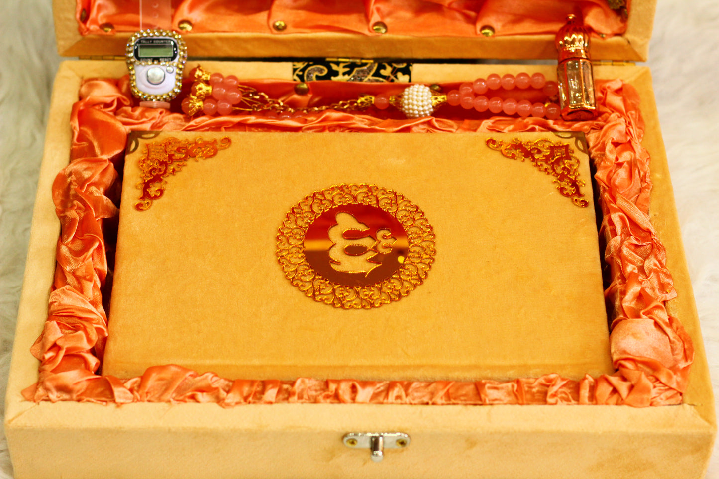 Peach Color Quran Pak with Box - A Soft and Serene Way to Carry Your Faith