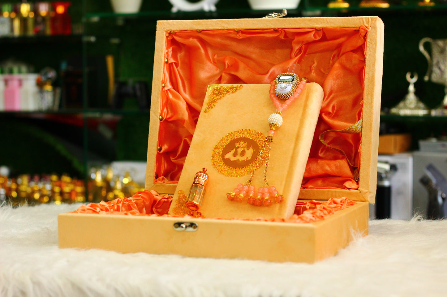 Peach Color Quran Pak with Box - A Soft and Serene Way to Carry Your Faith