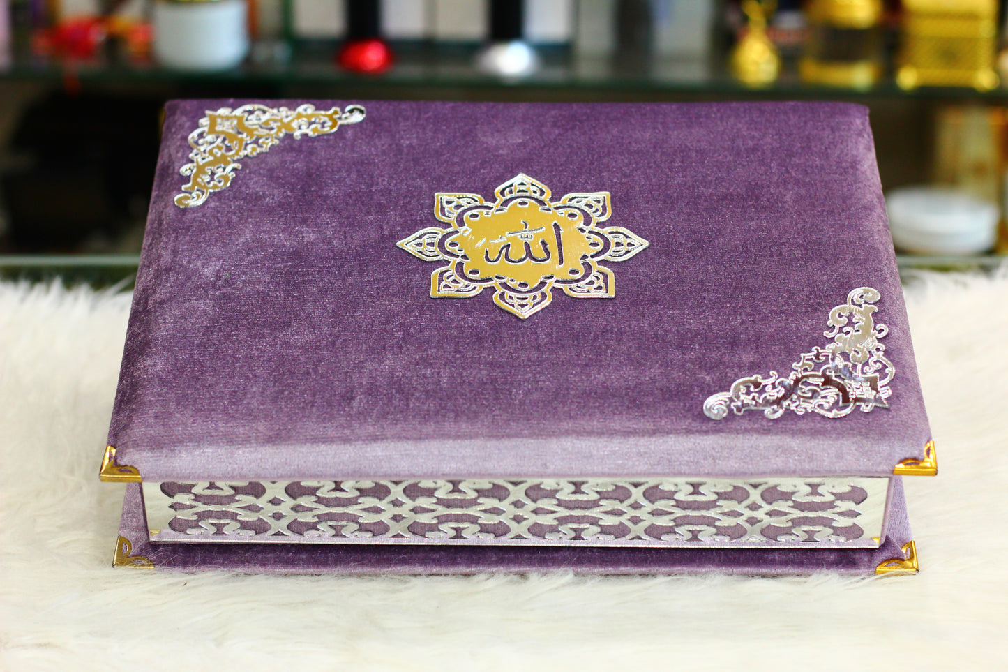 Purple Quran Pak with Fancy Box Silver Border - A Luxurious and Elegant Way to Treasure Your Faith