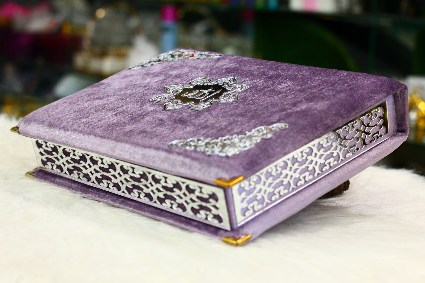 Purple Quran Pak with Fancy Box Silver Border - A Luxurious and Elegant Way to Treasure Your Faith