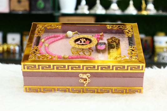 Pink Acrylic Box Quran Pak with Rehal, Tasbih, and Counter