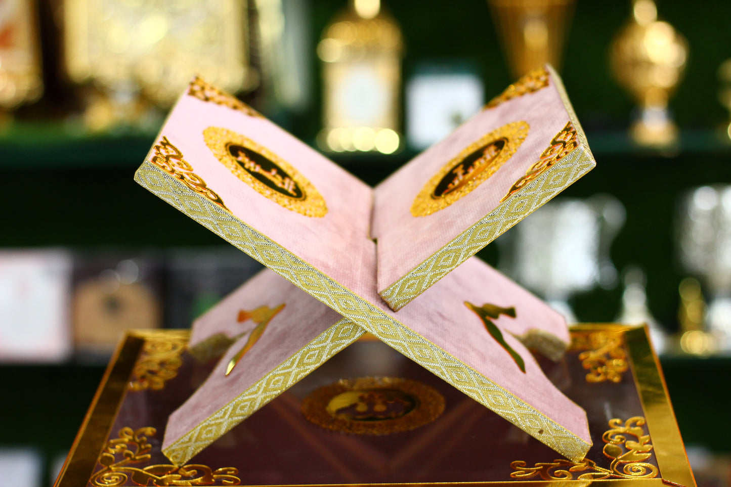 Pink Acrylic Box Quran Pak with Rehal, Tasbih, and Counter