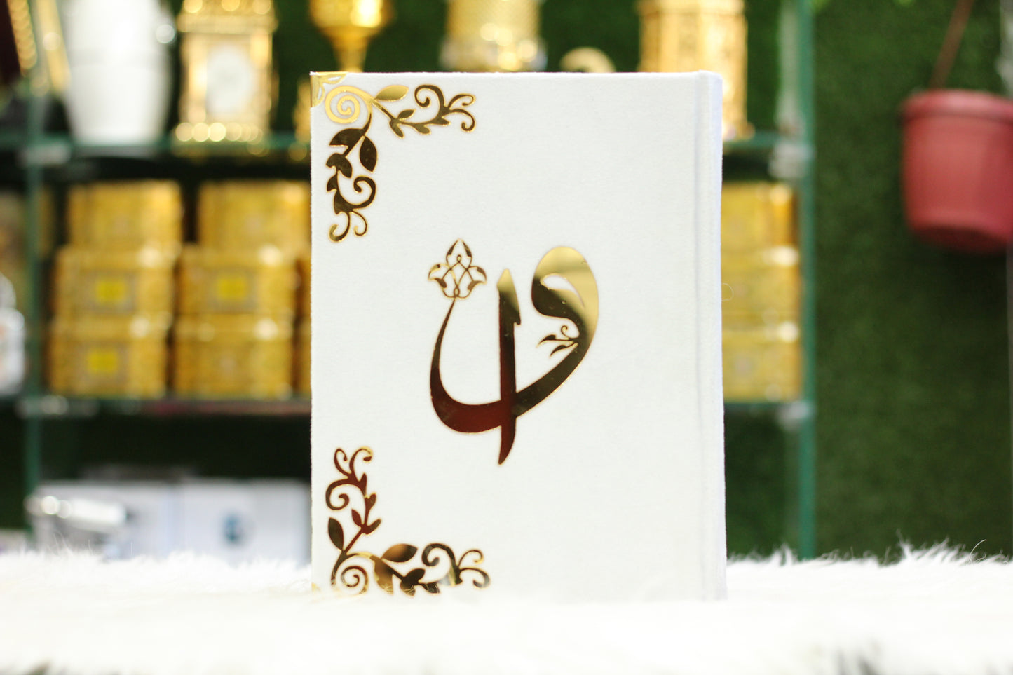 White Acrylic Box Quran Pak with Rehal, Tasbih, and Counter