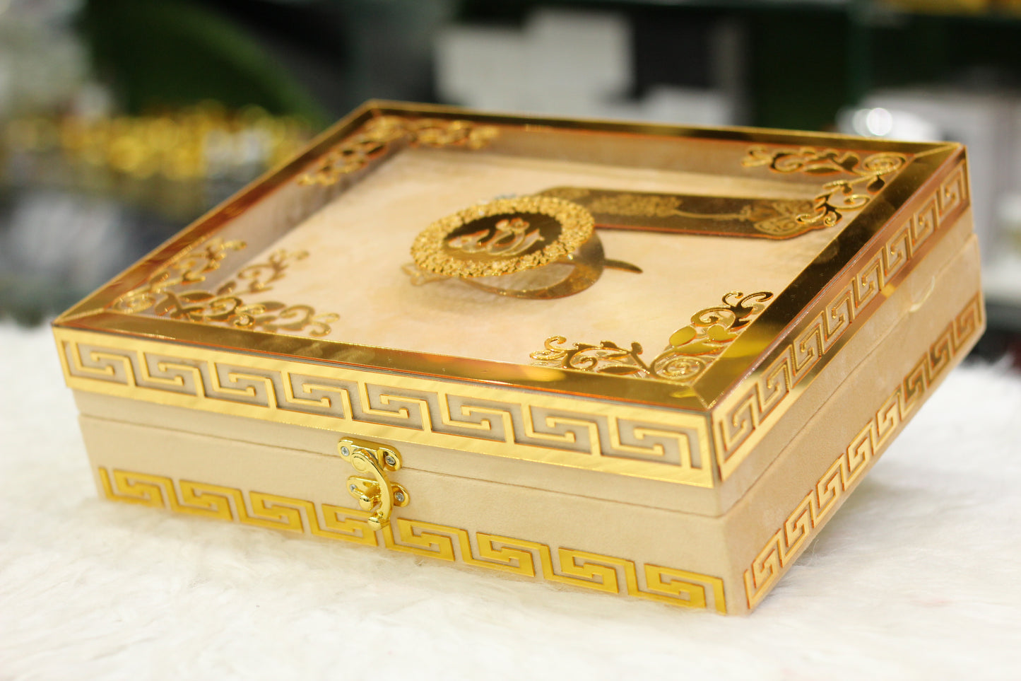Peach Acrylic Box Quran Pak with Rehal, Tasbih, and Counter