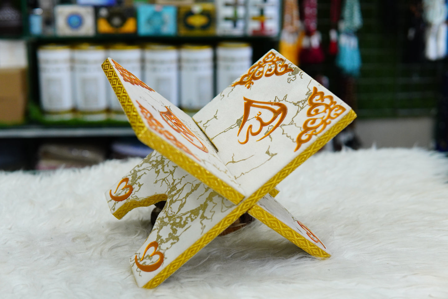 White Texture Acrylic Quran Pak Set with Jaynamaz