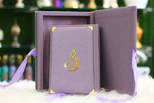 Purple Quran Pak with Ribbon Box and Fragrance Pages