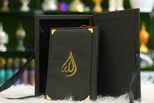 Black Quran Pak with Ribbon Box and Fragrance Pages