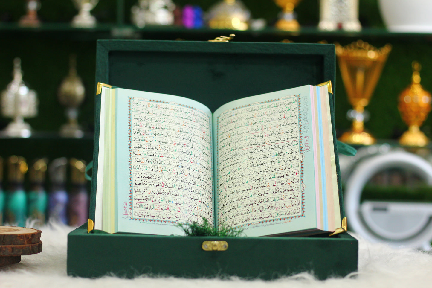 Green Velvet Quran with Velvet Box - Royal Edition