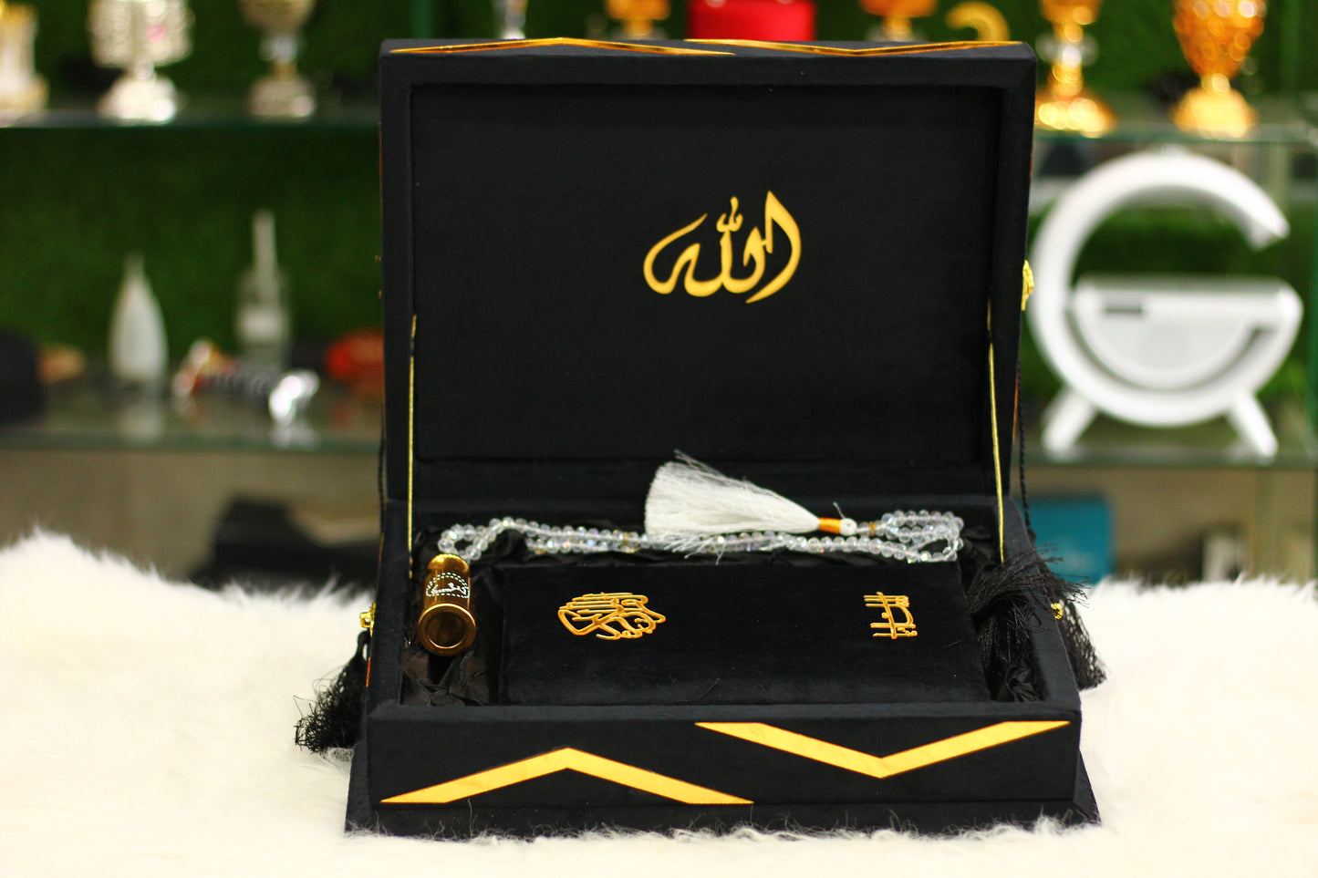 Black Quran with Tasbeeh, Attar, and Box - Premium Edition