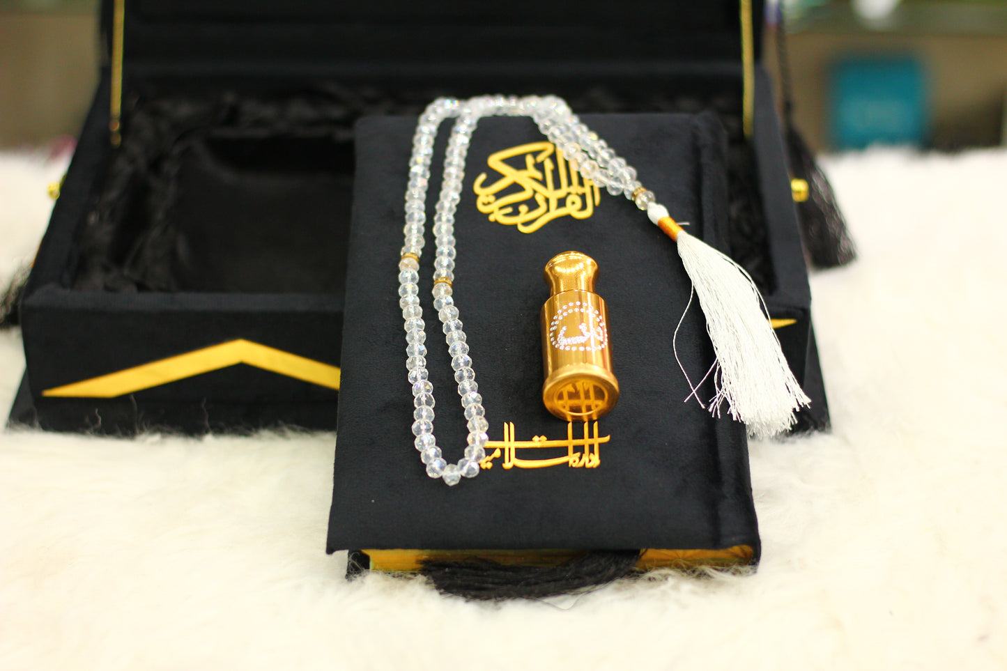 Black Quran with Tasbeeh, Attar, and Box - Premium Edition