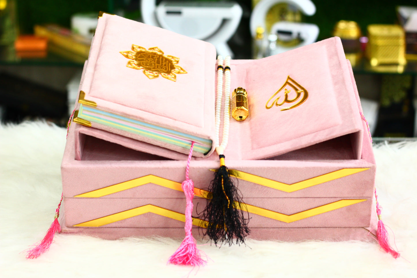 Pink Velvet Quran with Velvet Box - Royal Edition