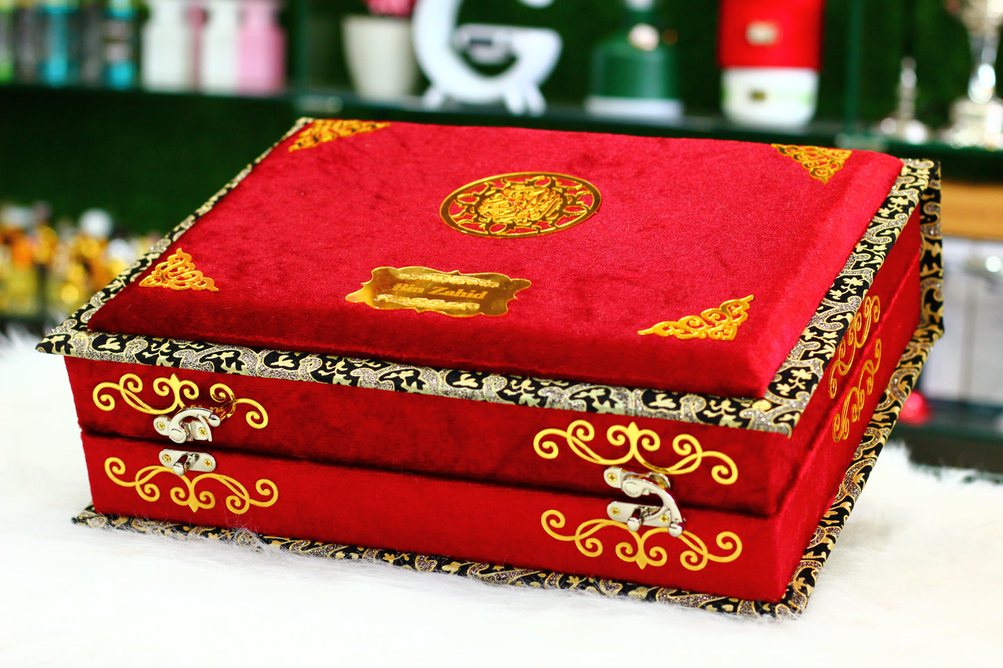 Red Bridal Box Quran Pak With Tasbih ,Attar And Counter - A Comprehensive Package for Your Spiritual Journey