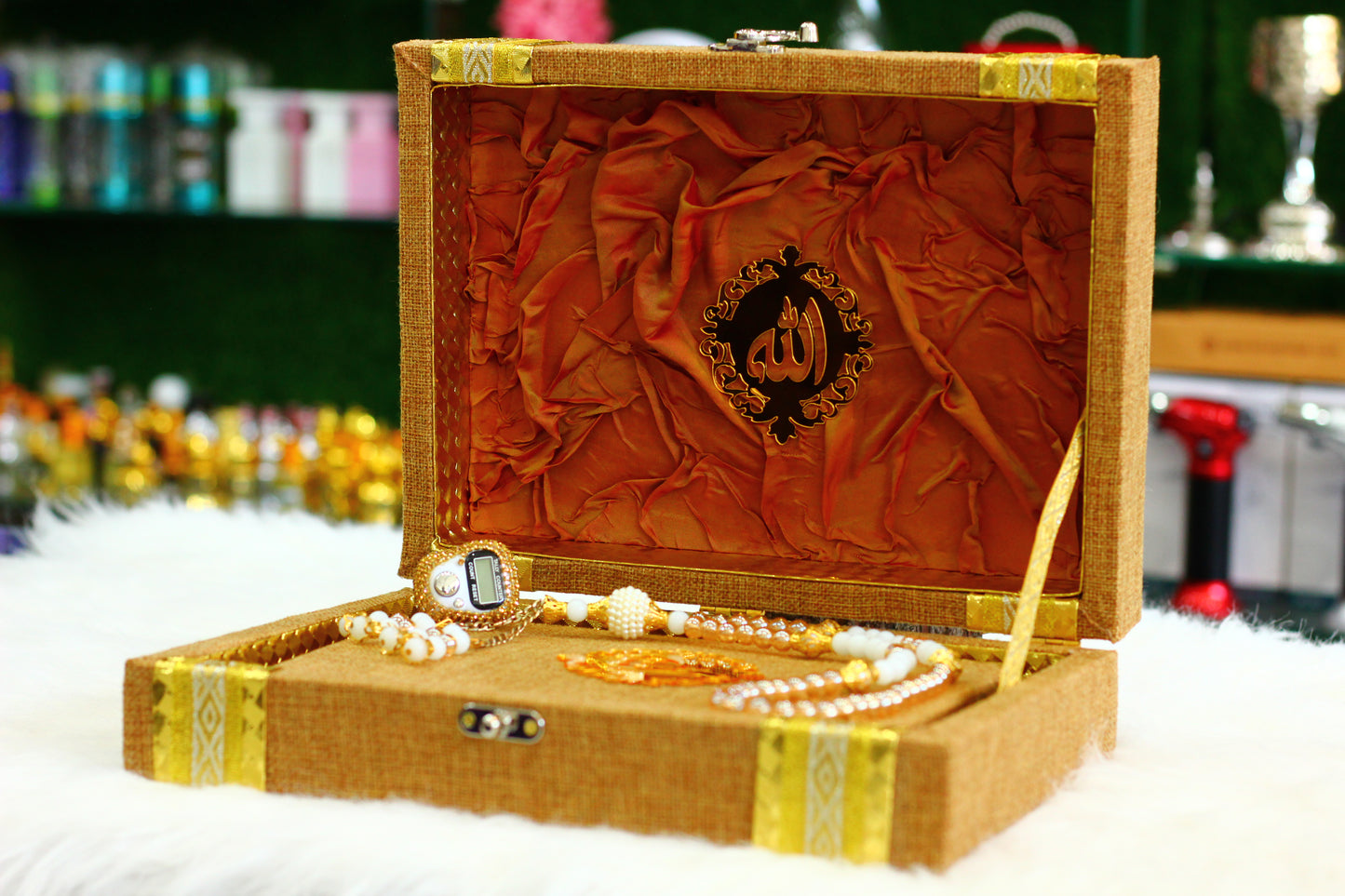 Brown Quran Pak with Box, Counter, and Tasbih - A Comprehensive Package for Your Spiritual Journey