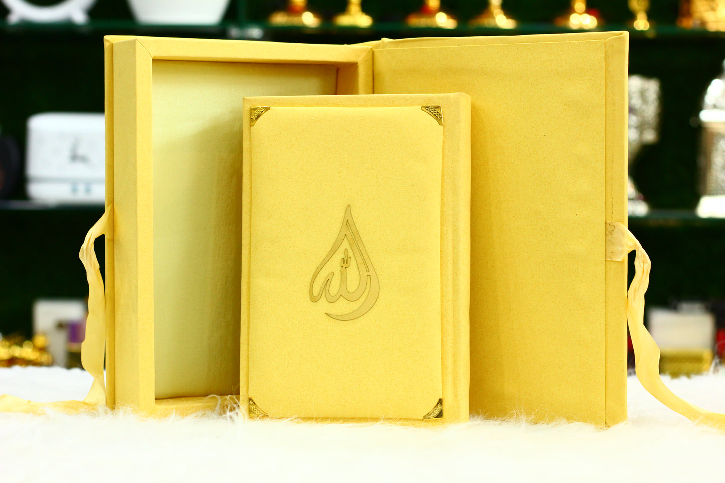 Yellow Quran Pak with Ribbon Box and Fragrance Pages