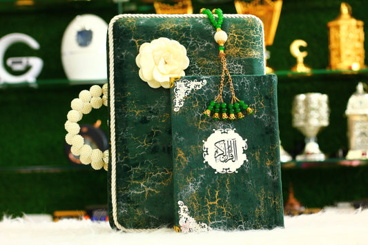 Dark Green Lightning Print Briefcase Box Quran - A Bold and Sophisticated Way to Carry Your Faith