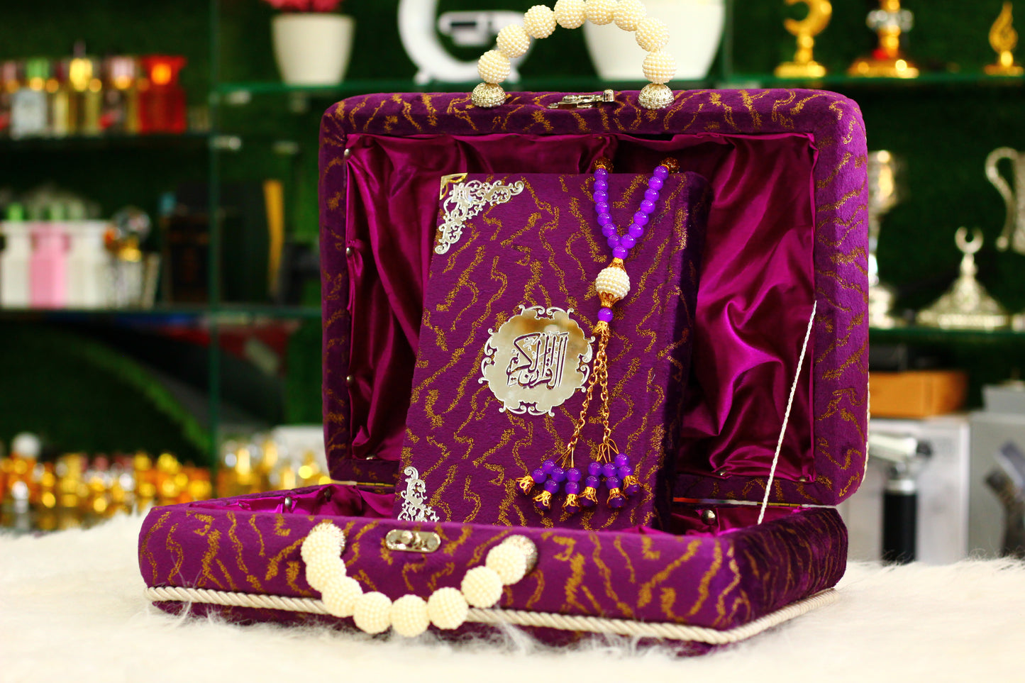 Purple Lightning Print Briefcase Box Quran - A Sweet and Stylish Way to Carry Your Faith