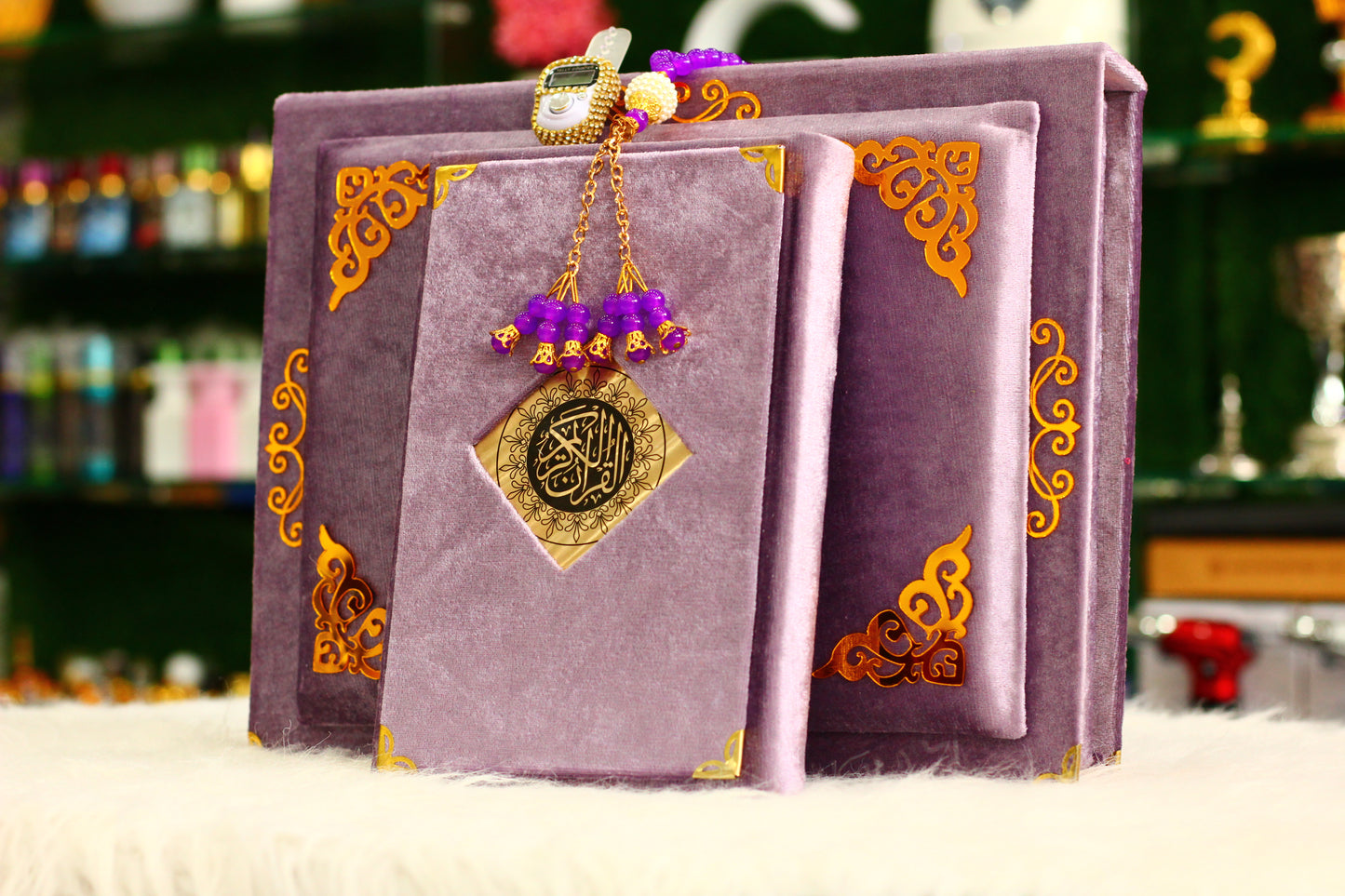 Purple Quran Pak with Fancy Box Golden Border - A Luxurious and Elegant Way to Treasure Your Faith