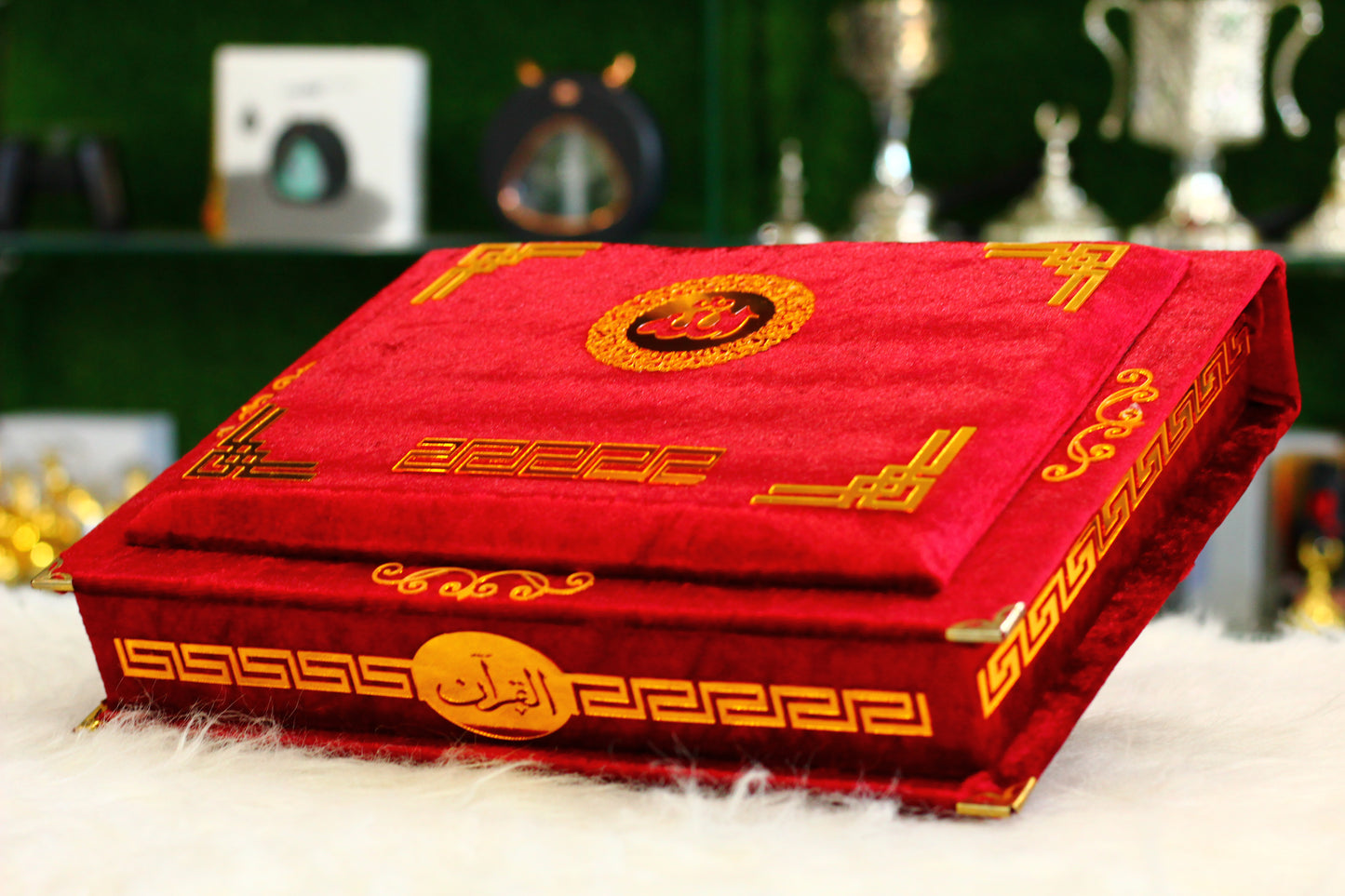 Red Quran Pak with Fancy Box Golden Border - A Luxurious and Elegant Way to Treasure Your Faith