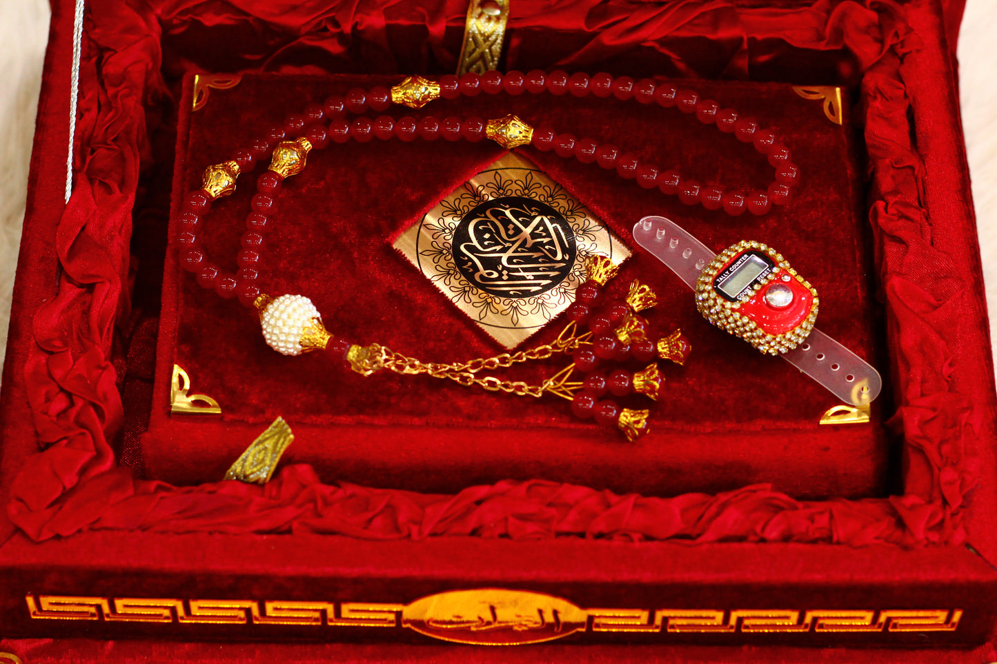 Red Quran Pak with Fancy Box Golden Border - A Luxurious and Elegant Way to Treasure Your Faith