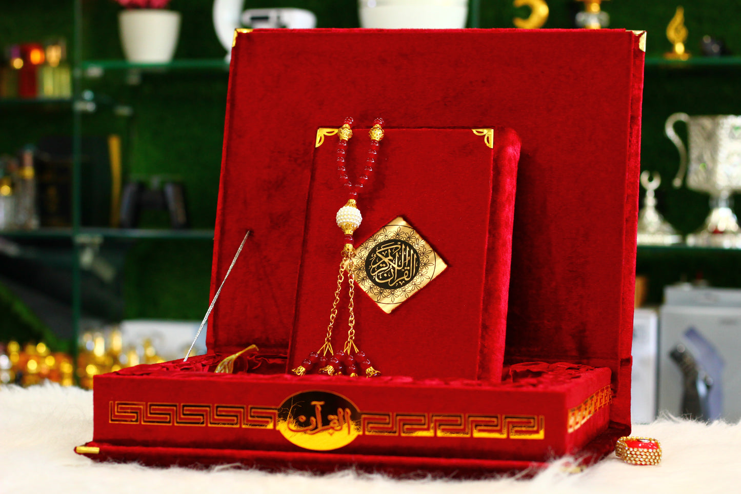 Red Quran Pak with Fancy Box Golden Border - A Luxurious and Elegant Way to Treasure Your Faith