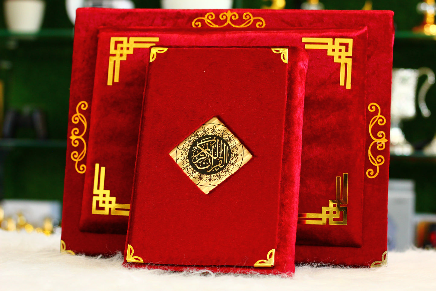 Red Quran Pak with Fancy Box Golden Border - A Luxurious and Elegant Way to Treasure Your Faith