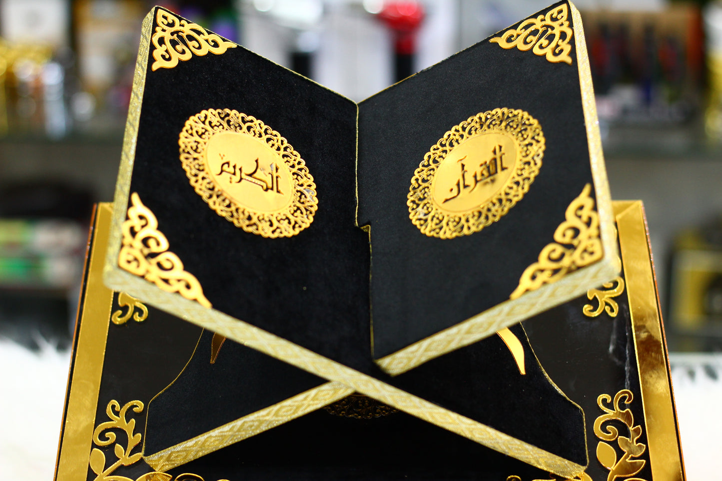 Black Acrylic Box Quran Pak with Rehal, Tasbih, and Counter